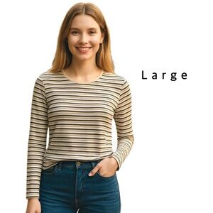Croft & Barrow Women’s Striped Top – Size L, Long Sleeve, Stretch Fabric